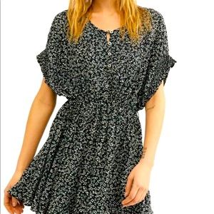 Free people one fine day mini dress floral waist tie layered hem black size M
